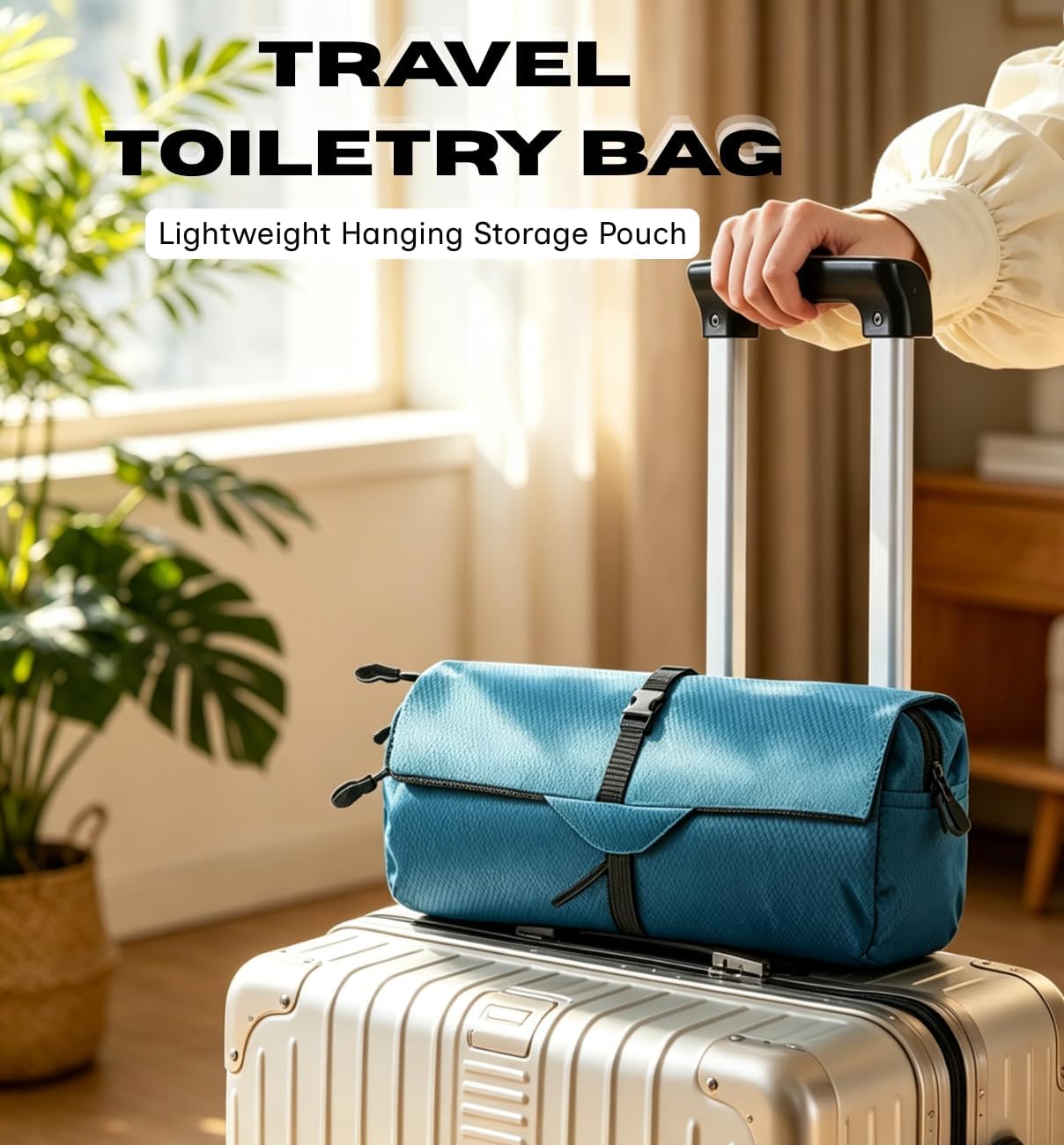 Travel Toiletry Bag Hanging Foldable Makeup Organizer, Lightweight Durable Toiletry Bags for Toiletries Accessories, Waterproof Cosmetic Storage Organizer Case (Blue)