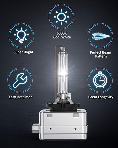 Vista 6 de Nilight Bombillas de xenón HID D1S para faros delanteros, bombilla D1S de 6000 K de haz alto y bajo de xenón de repuesto para automóviles de 12 V