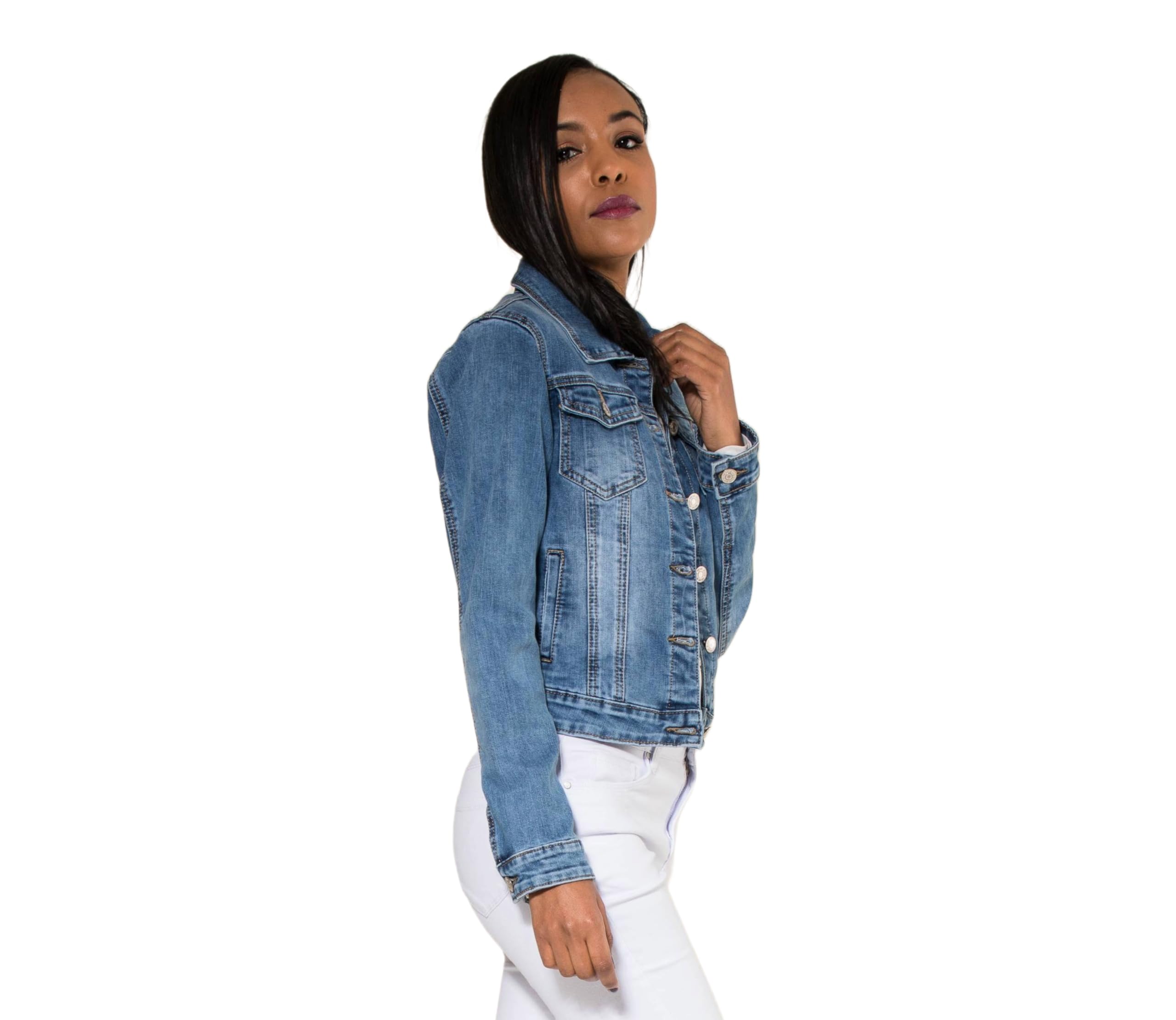 Nina Carter Chaqueta vaquera para mujer, corte ajustado, chaqueta de entretiempo, ligera, ajustada, chaqueta vaquera, informal, para mujer