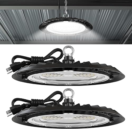 Sunco UFO - Luz LED de alta bahía, luces de tienda para almacén, Plug & Play, 19500 LM, 150W, 6000K luz diurna de lujo, cable de alimentación