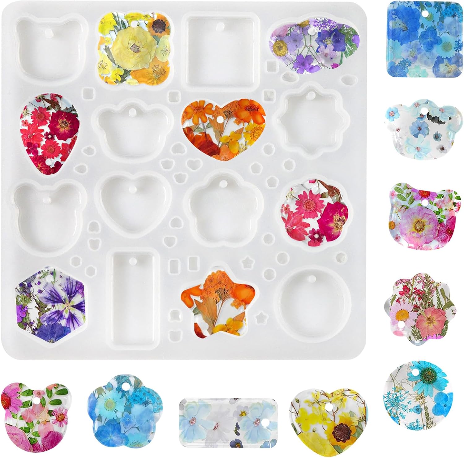 Epoxidharz Formen Silikonform Silikonharzform Schl sselanh nger16 Mulden Silikonform Anh nger Silikonformen Gie formen Schmuck mit Loch f r DIY Kunstharz Basteln Keychain
