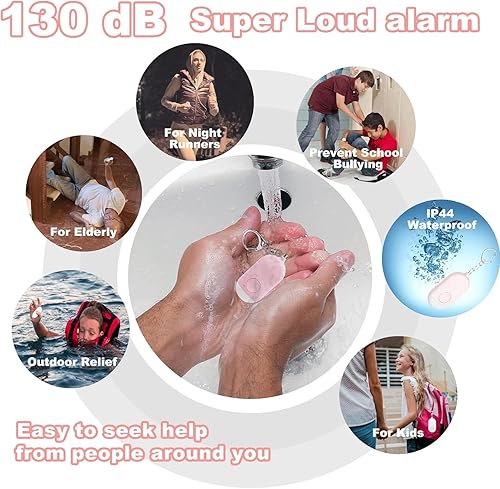 Miniatura 6 de Hion Alarmas de seguridad personal para mujeres, llavero de alarma de autodefensa recargable de 130 dB con linterna LED, alarma de seguridad sonora