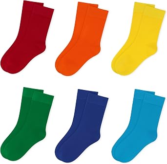 Kids Thin Crew Socks Viscose Bamboo Colorful Breathable Socks for Boy Girl Funny Solid Dress School Uniform 6 Pairs