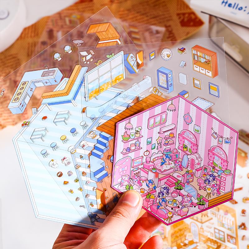 4 Set 3D House Scene Sticker Kits - DIY Game Center, Coffee Shop, Castle, Kindergarten For Crafts & Party Decor - View #7