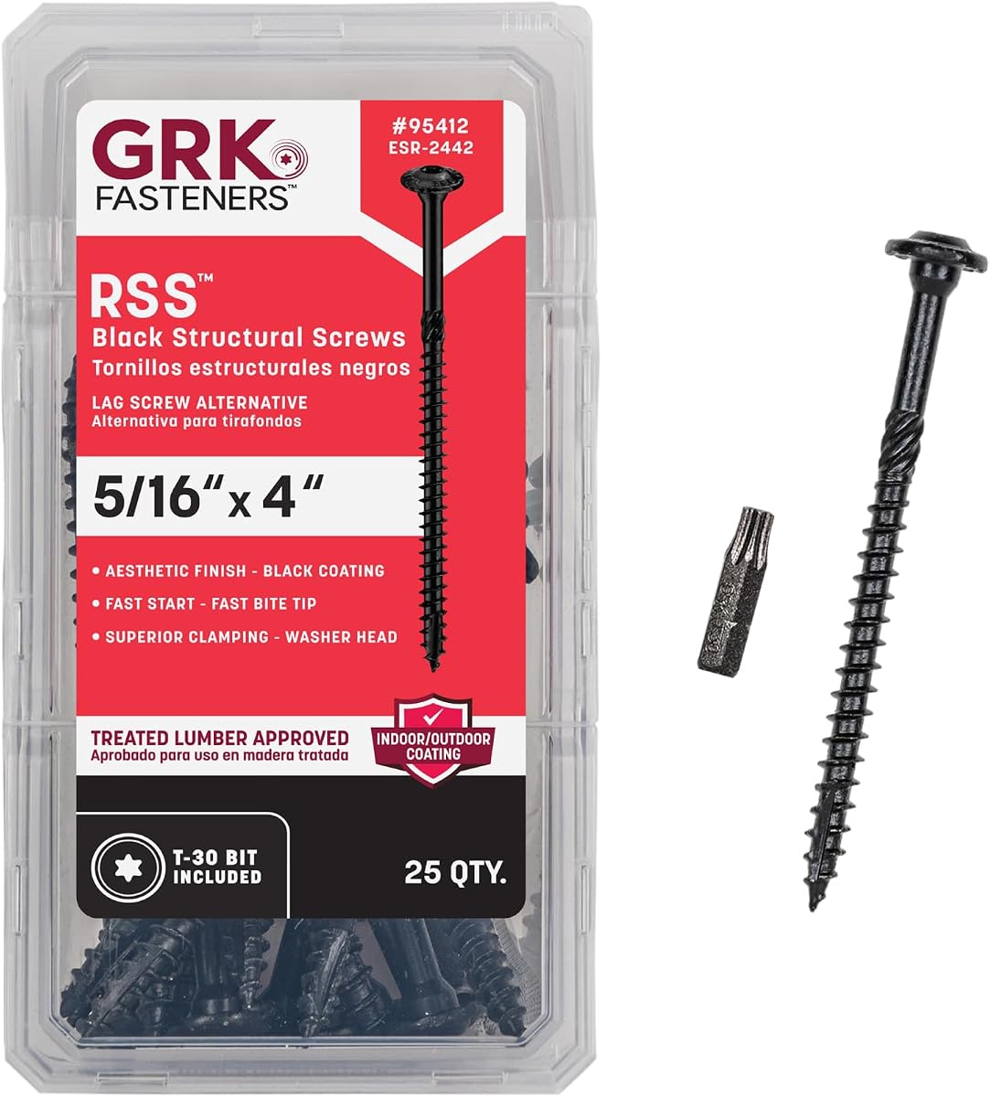 GRK Fasteners RSS™ Tornillos estructurales resistentes de 5/16 x 4, negros, 25 piezas