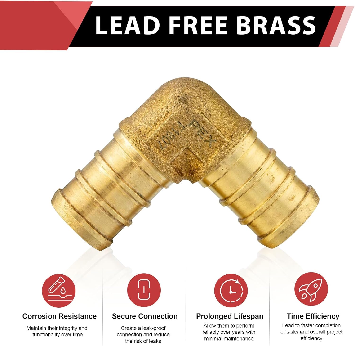 100-Pack EFIELD Barb Crimp Pex 1/2 inch X 1/2 Inch 90 Degree Elbow Brass Fittings For Pex Pipe/Tubing Connection,Potable Water Application,(PEX1807052-100PCS)