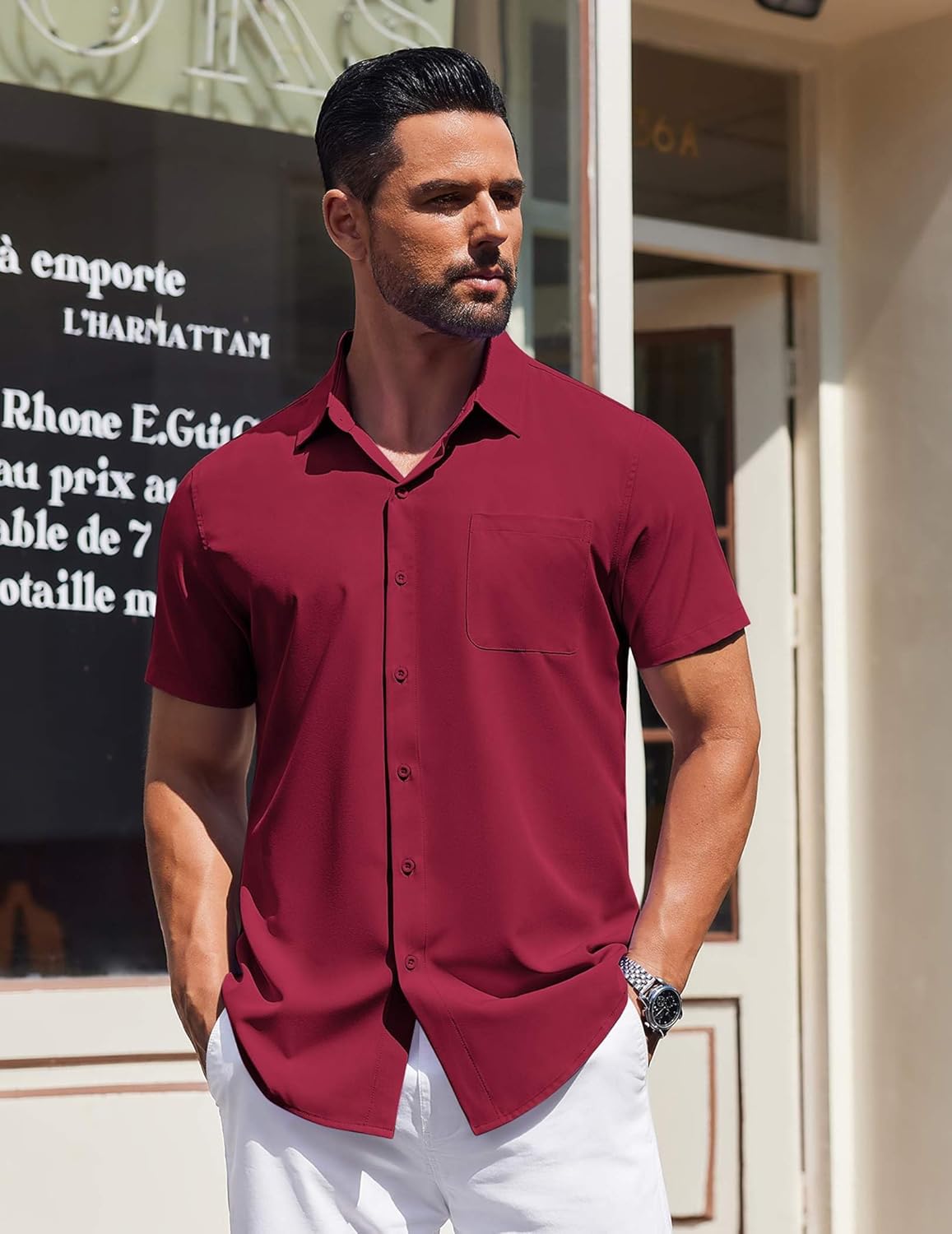 COOFANDY Mens Short Sleeve Button Down Shirts Wrinkle Free Dress Shirt for Men Business Casual Shirt with Pocket - Image 2