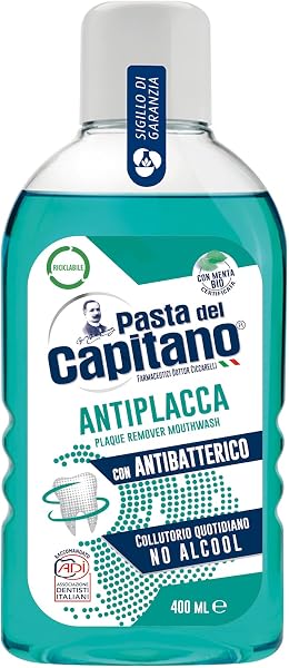 Pasta del Capitano, Collutorio Antiplacca, Collutorio Quotidiano Senza Alcool, Esercita un'Efficace Azione Antiplacca, Con Antibatterico, 100% Made in Italy, Flacone da 400 ml - 1