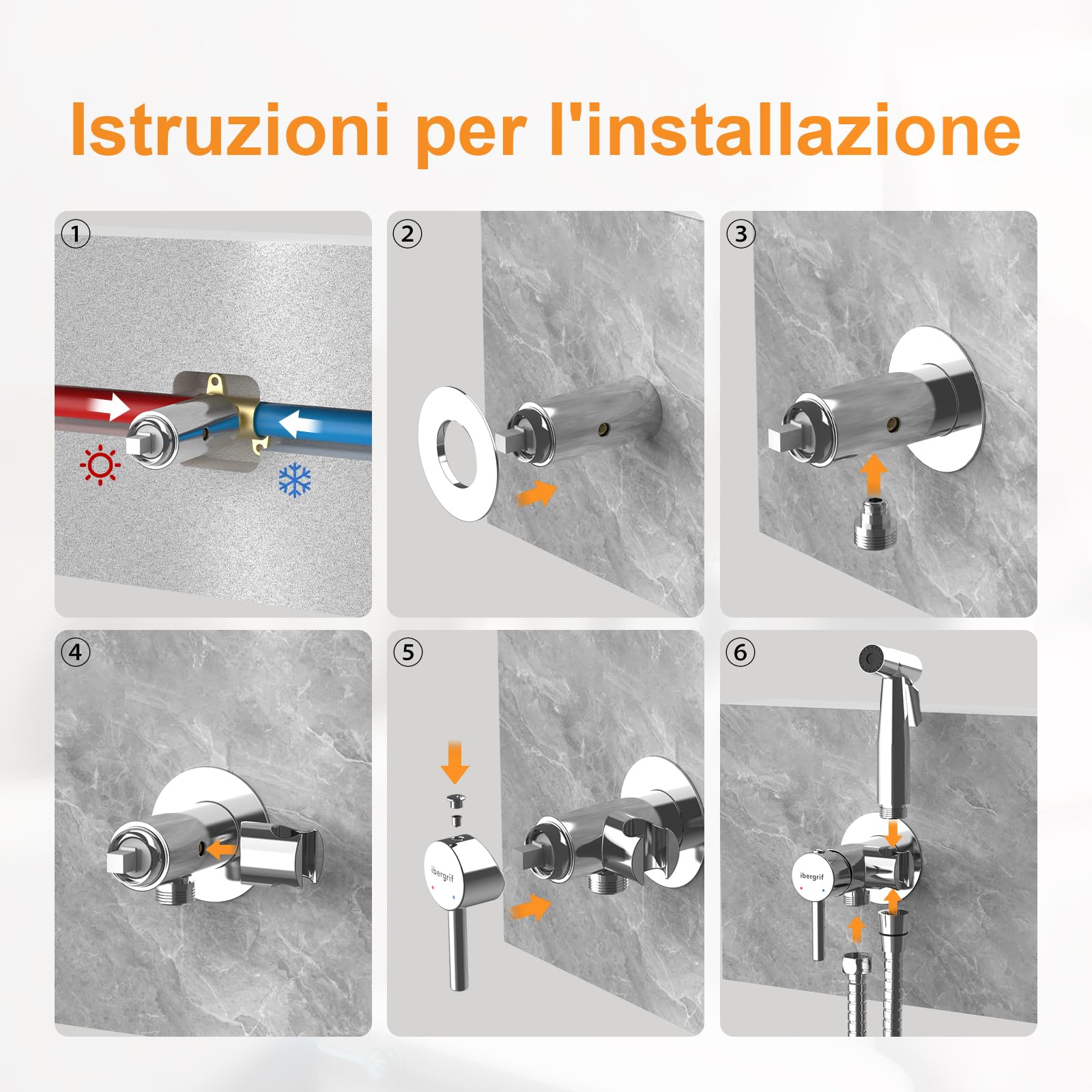 GRIFEMA Miscelatore Bidet Portatile Acqua Calda e Fredda Cromo Argento M22004