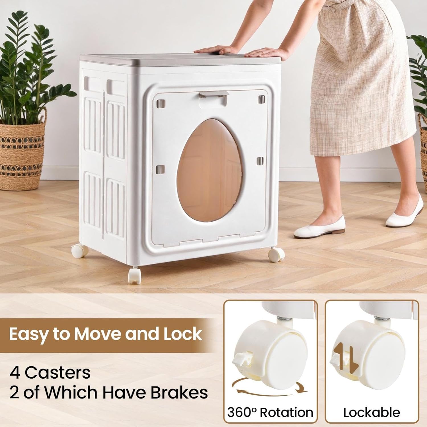 Laundry Hamper with Wheels and Lid, 140L Large Foldable PP Clothes Storage Basket, Install-Free for Bathroom Bedroom Balcony Apartment