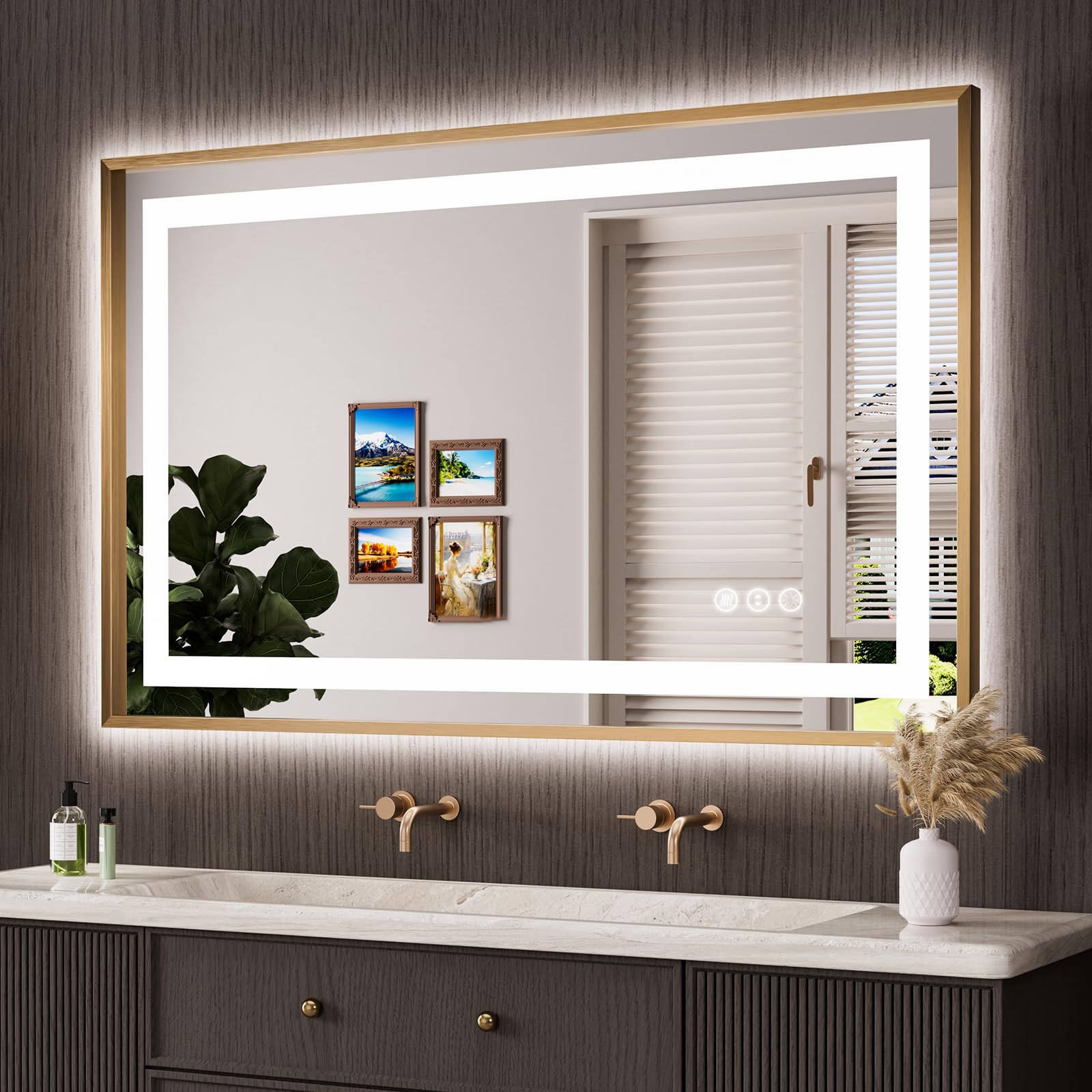 Photo 1 of Amorho 48" x 30" LED Bathroom Mirror, Gold Frame