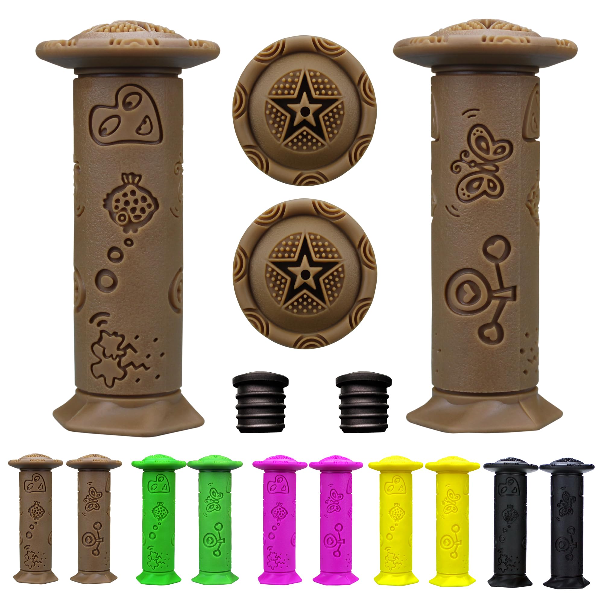 Kids Bike Grips 4PCS - Eco-Friendly TPE Handlebar Grips for Children's Bikes/Tricycles/Balance Bikes, Non-Slip Cartoon Design, 4.11" Short Grips (Ages 2-9)