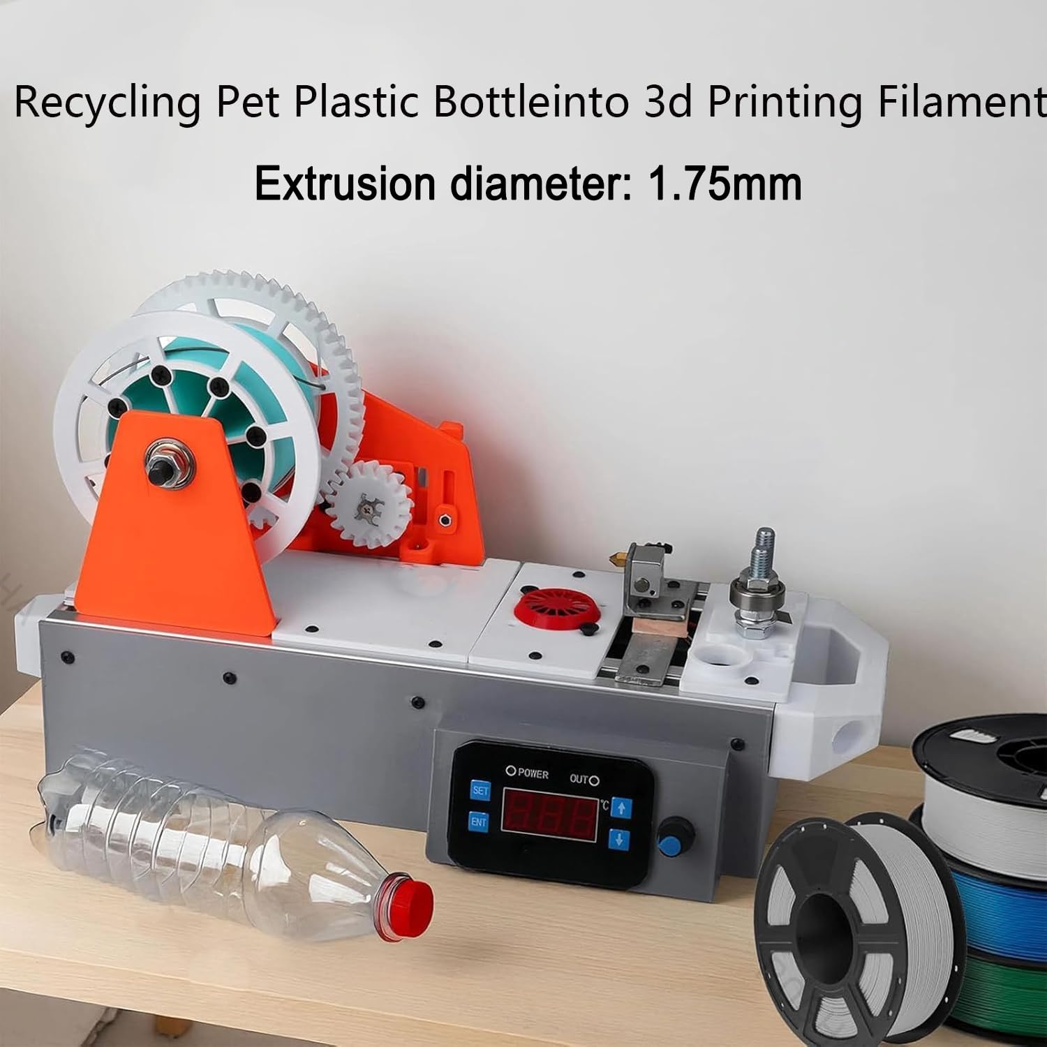 Urządzenie do drukarki 3D, recykling butelek PET z recyklingu, średnica wytłaczania 1,75 mm, regulacja temperatury i prędkość, zawiera obcinacz do butelek do projektów DIY