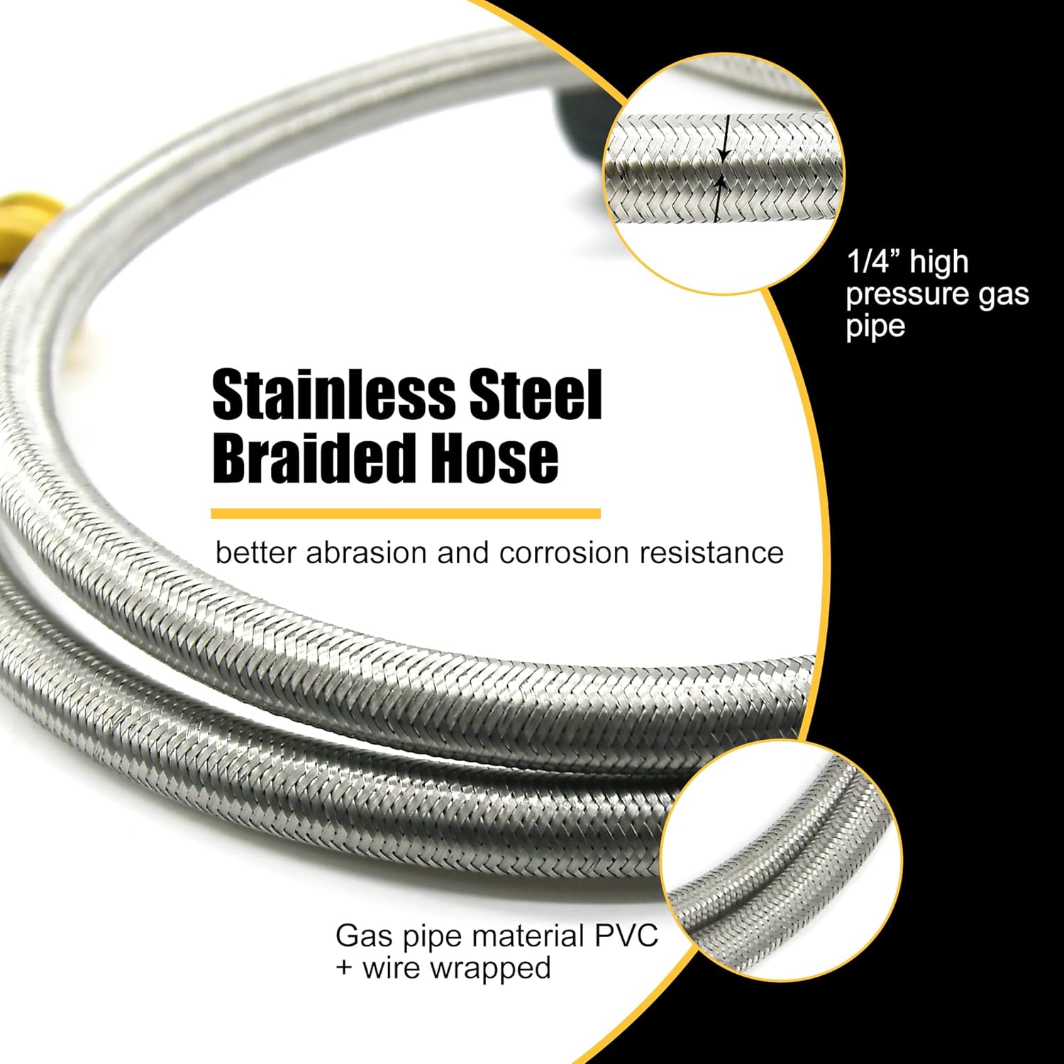8ft Stainless Steel Braided Propane Hose Adapter with Gauge – 1lb to 20lb Tank Converter for Grills, Outdoor Heaters & Camping Stoves, Heavy-Duty and Leak-Proof