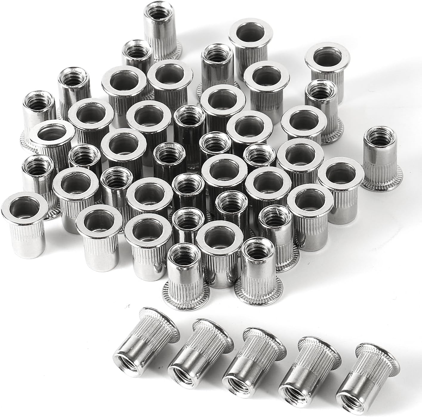 50pcs 1/4-20Rivet Nuts, Stainless Steel Insert Nut Nut Insert Assortment Clinching Pressure Rivet Nut for Automotive Electrical and Industrial Products