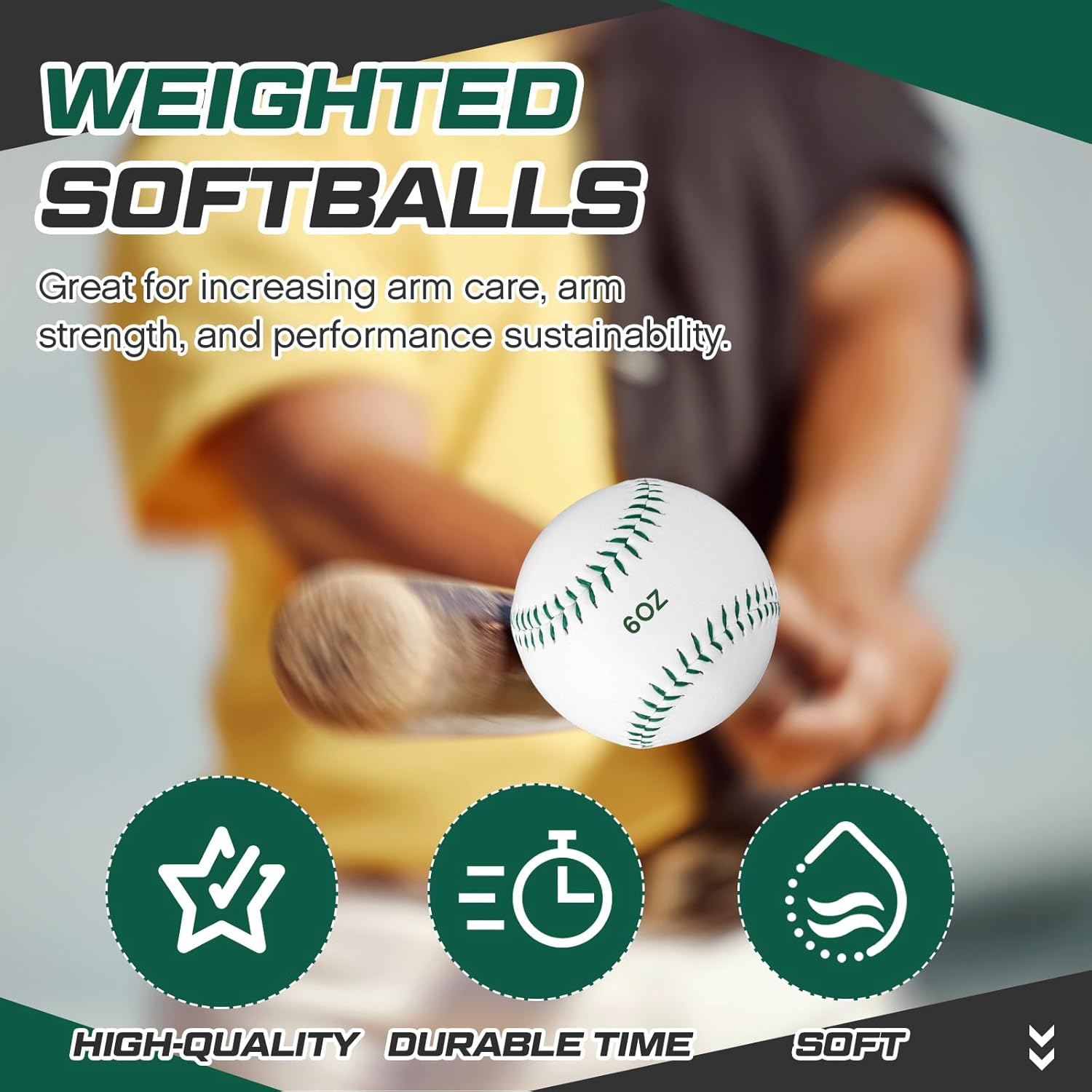 Arrowbash Set of 4 Weighted Softball Training Softballs Weighted Balls for Softball with Drawstring Bag (Yellow, Green, Blue, Red 12 in)