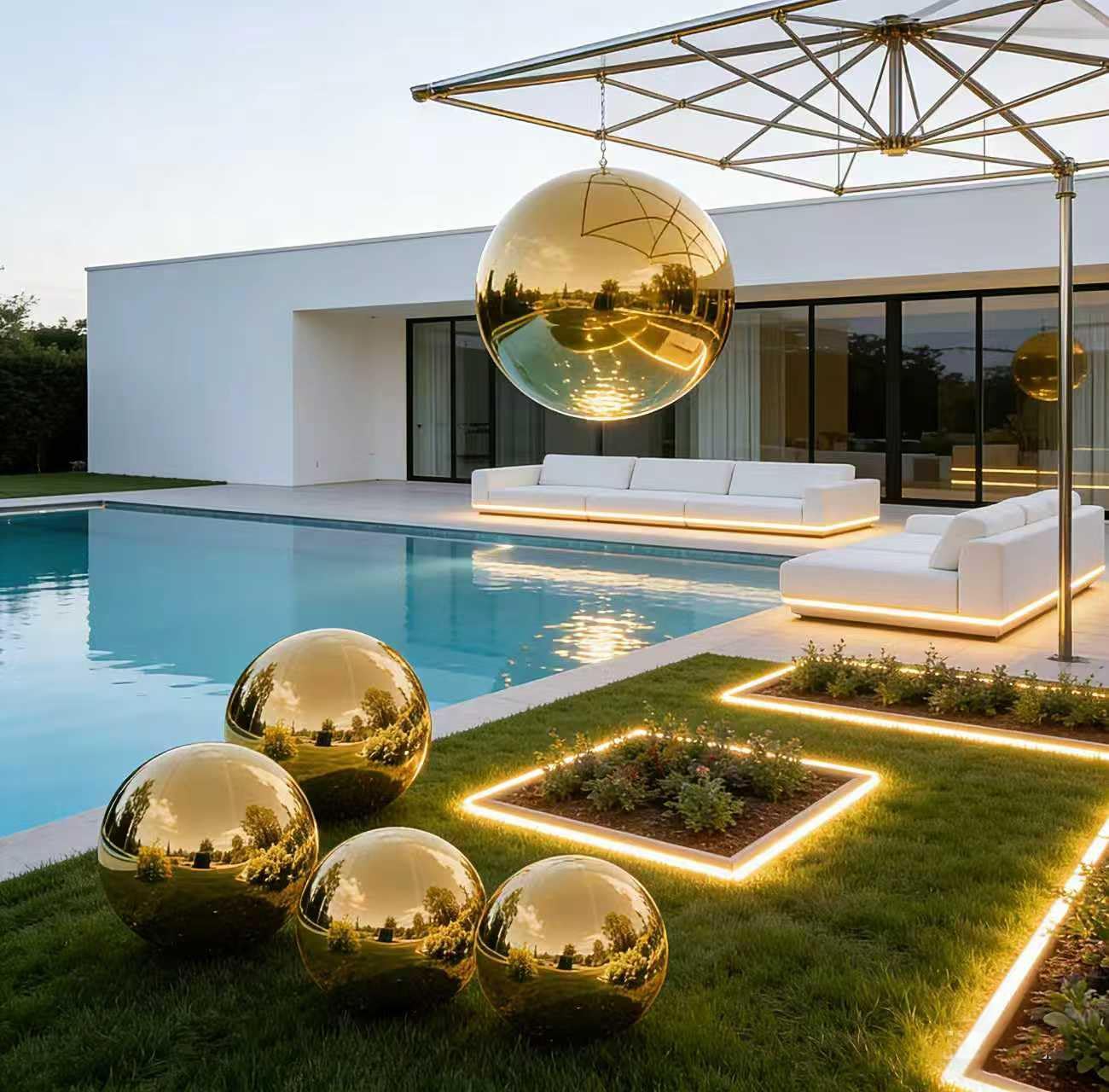 Inflatable Mirror Ball Shiny Balls Large Hanging & Standing PVC Disco Bubble Balloon For Christmas, Birthday, Party, Wedding, Decoration, Other Events (Gold, 1 Pcs 32in Without Pump)