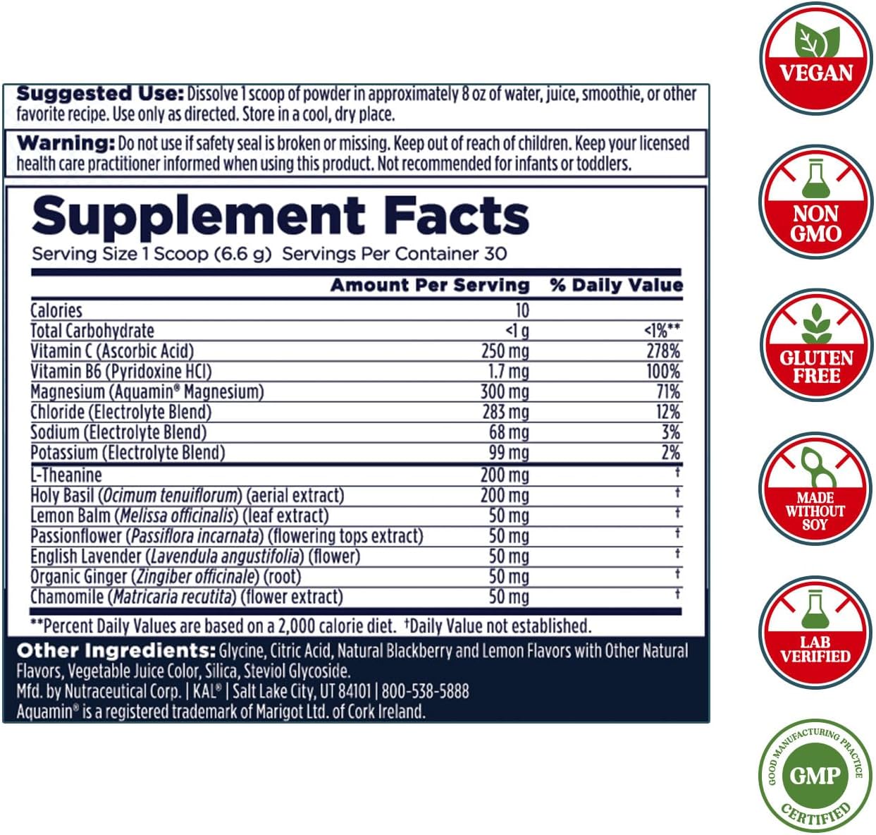 KAL Mellow Mineral Plus Powder Drink Mix - Blackberry Lemonade Flavor - Magnesium, Holy Basil, Essential Minerals and More - Adrenal Support Supplements - Vegan, 60-Day Guarantee - 30 Servings, 6.9 OZ