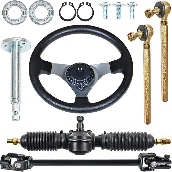 GXYWADY 300mm Steering Wheel Steel Kit 320mm Gear Rack Pinion Adjustable Shaft Set Replacement for 110cc Go Kart ATV Buggy Quad Parts