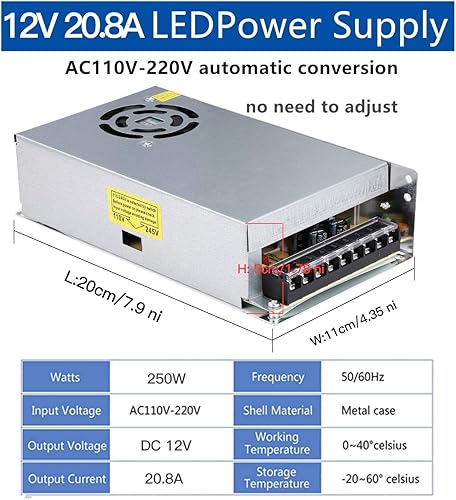 Miniatura 5 de Adaptador de fuente de alimentación DC 12V 20A 250W Transformer Switch AC 110V  220V a DC 12V 20amp Convertidor de conmutación Controlador LED para