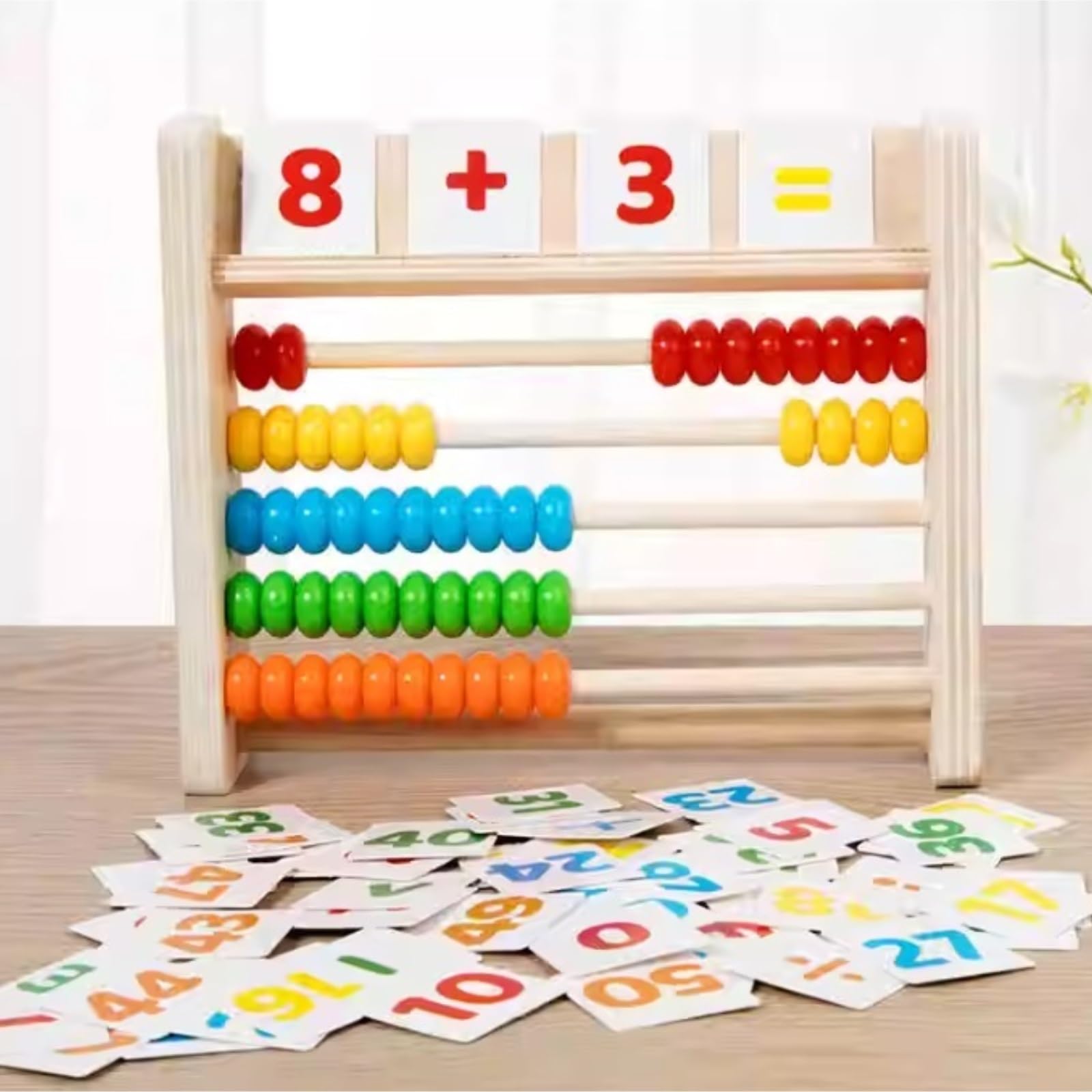 Fidget-Spielzeug für Kinder, Hölzerner Abakus mit Mathekarten for Vorschulkinder, die pädagogisches Rechnen lernen