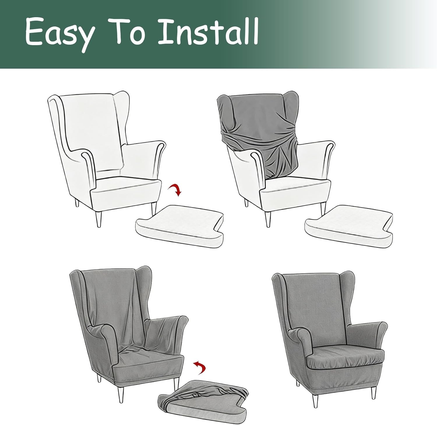 Wing Chair Covers 2 Piece Set, Solid Color Wingback Armchair Slipcover, 2 in 1 Design Sofa Cover with Arms, Furniture Protector for Armchair Chairs(Beige,6 Sets)