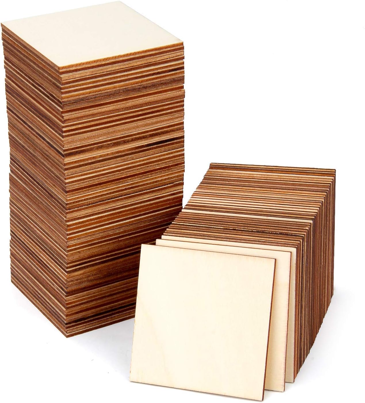 Blisstime 100 PCS 3 Inches Unfinished Wood Squares Pieces Natural Wood Coasters Wooden Square Cutouts for Painting, Writing, diy Supplies, Engraving and Carving, Home Decorations