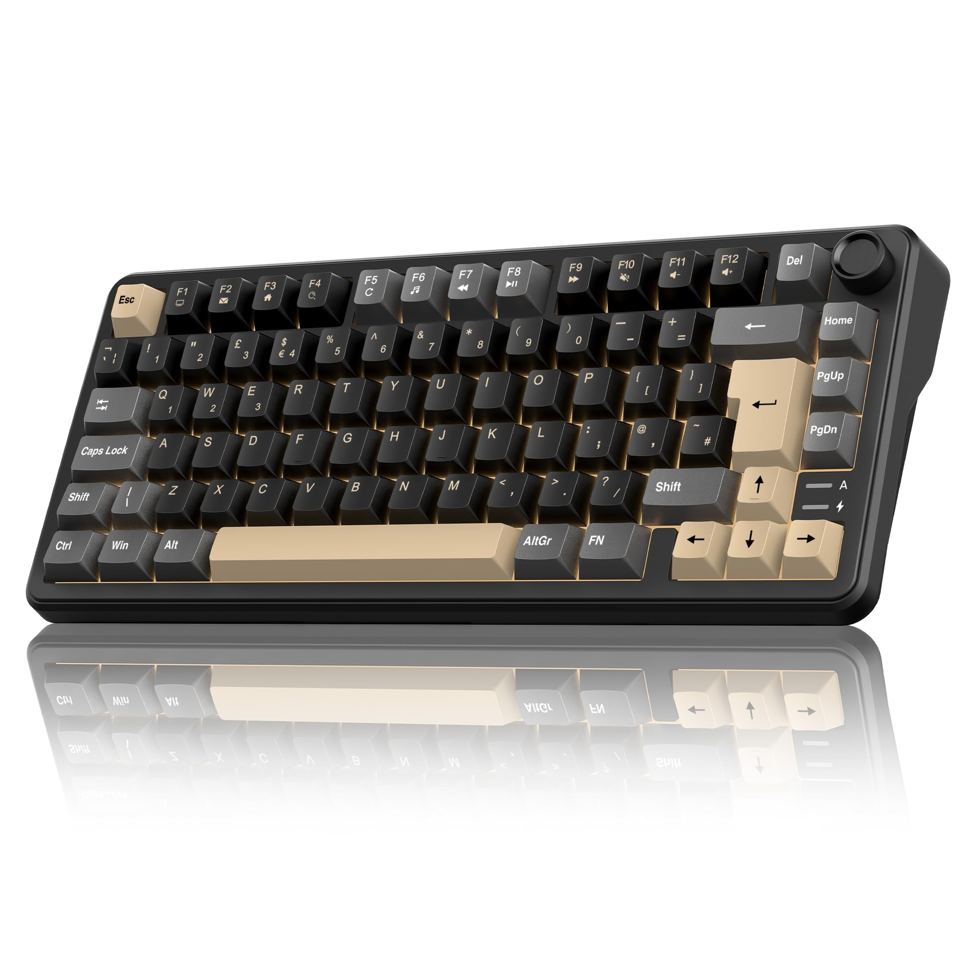RedThunder K75 70% Wireless Mechanical Gaming Keyboard, Creamy Gasekt-Mounted,Volume Knob,Ultra Compact UK Layout 82 Keys,2.4G/BT/USB-C,RGB Underglow Lighting,Hot swappable Fast Apricot Switch