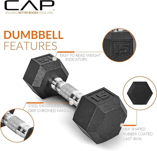 Miniatura 4 de CAP Barbell Rubber Coated Dumbbell Weight Set with Vertical Rack | 100 lb, 150 lb, and 210 lb Options