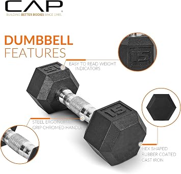CAP Rubber Coated Dumbbell Weight Set with Vertical Rack | 100 lb, 150 lb, and 210 lb Options