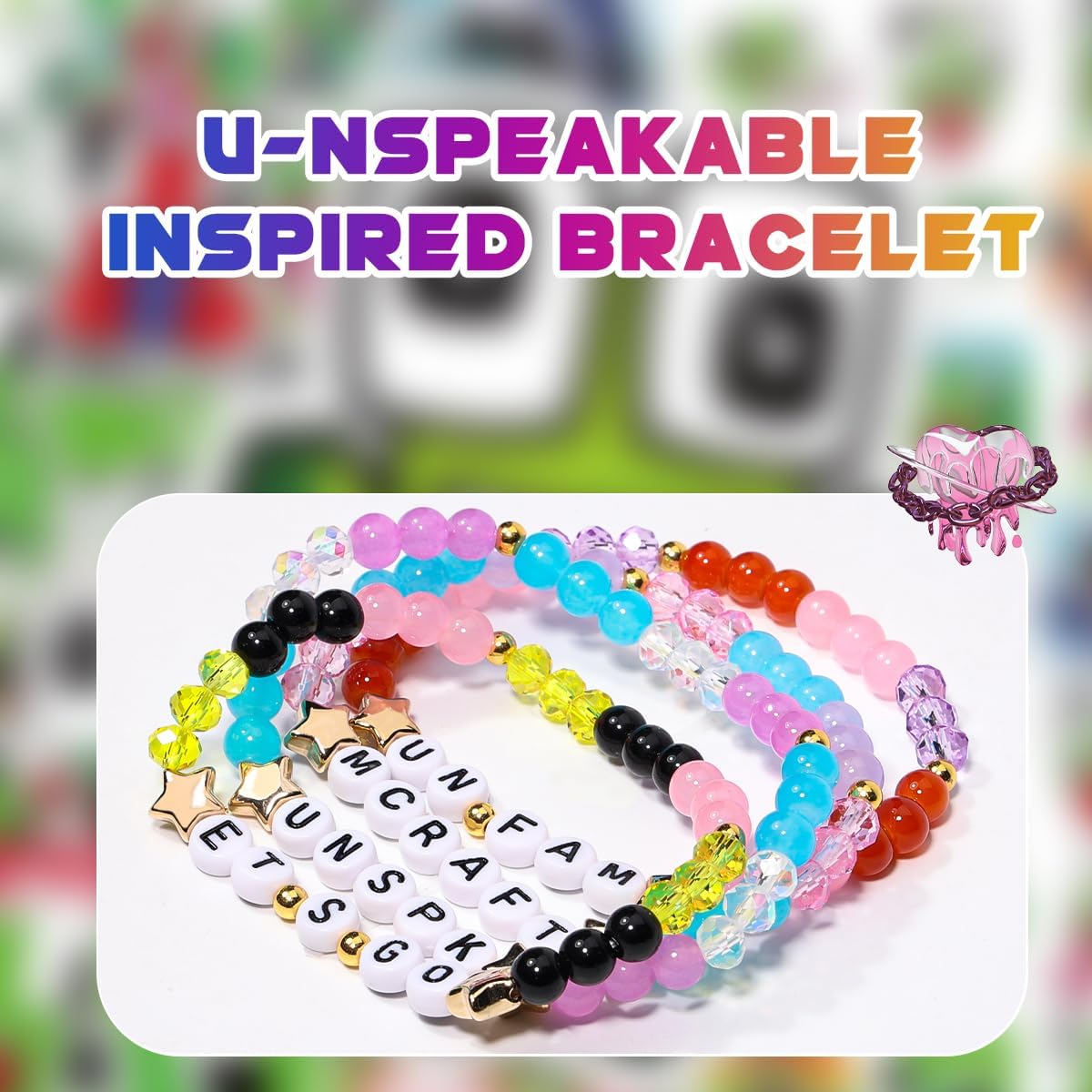 AICase for Unspeakable Merch Gifts Toys Inspired Bracelets 4 Pcs Stackable Stretch Beaded Friendship Bracelets Party Decor Costume Cosplay Merchandise Gifts for Fans Women Birthday Christmas - Image 2