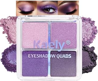 Powder Eyeshadow Quad, Lavender Purple Glitter Eyeshadow Palette Makeup, Neutral Eye Shadow Palette for Older Women Pigmented Waterproof, sombras para ojos, Blendable, Cruelty-free, 05