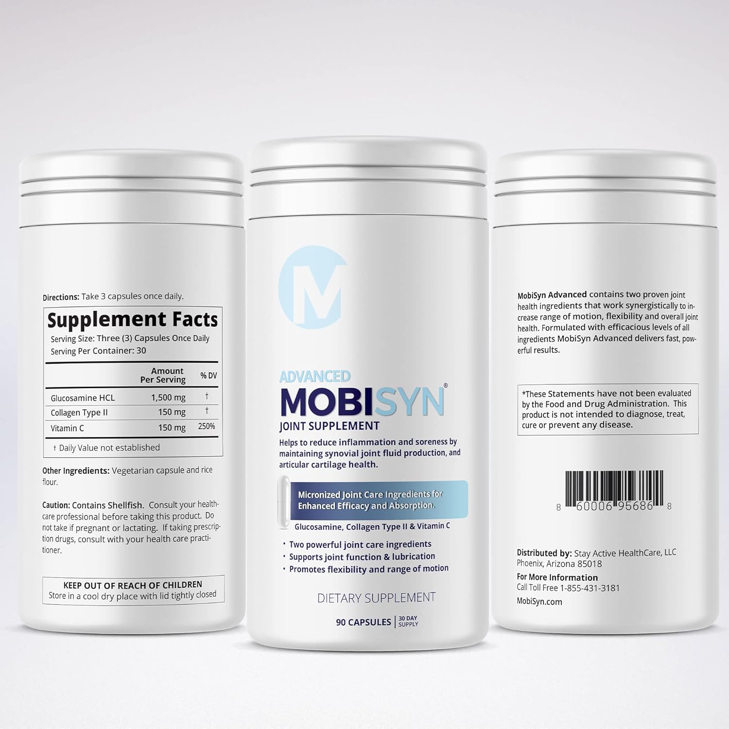 Mobisyn GLUCOSAMINE & Collagen Type II, 30-Day Supply, Joint Support Supplement, Micronized to Increase Absorption & Support Joint Health, Advanced Formula with Vitamin C, 90 Capsules : Everything Else