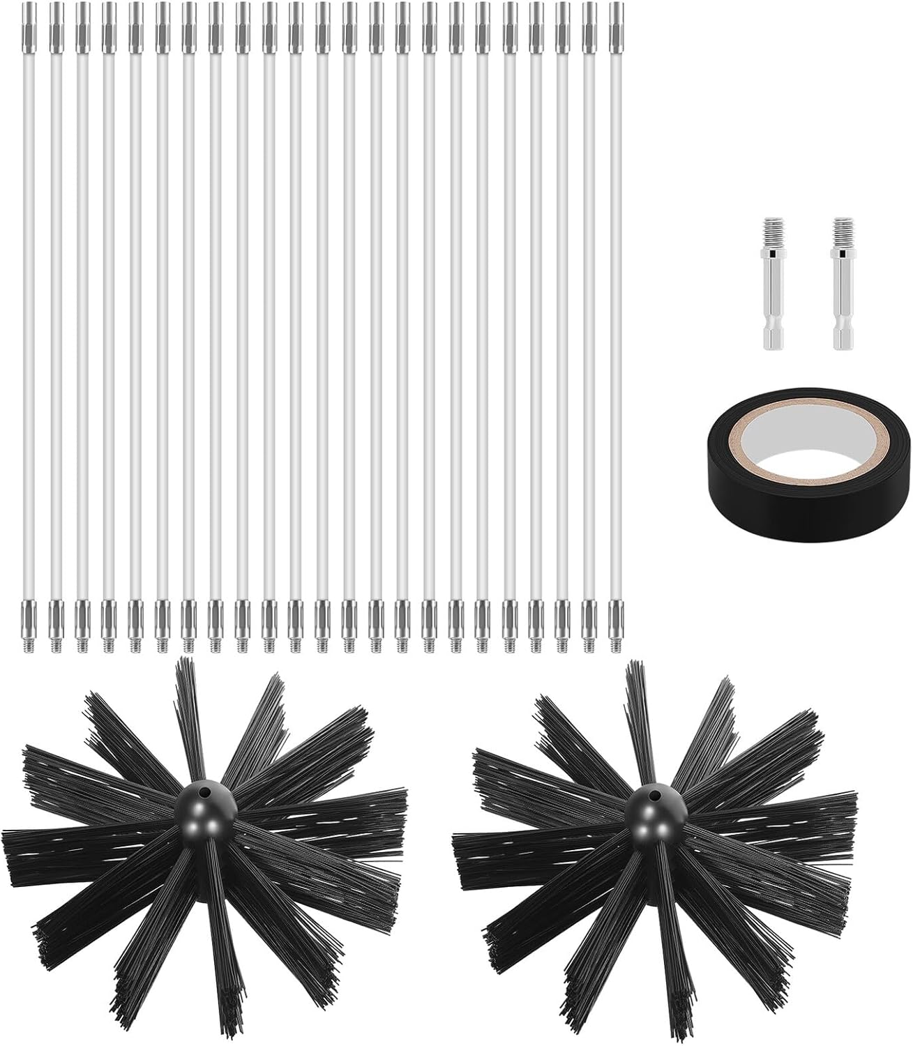 FUOYLOO Chimney Cleaning Kit with 23 Flexible 6ft Rods and 2 Sturdy 6-inch Brush Heads Chimney Sweep Tool for Fireplace and Dryer Vent Cleaning Complete Flue and Duct Set with Hex Couplers