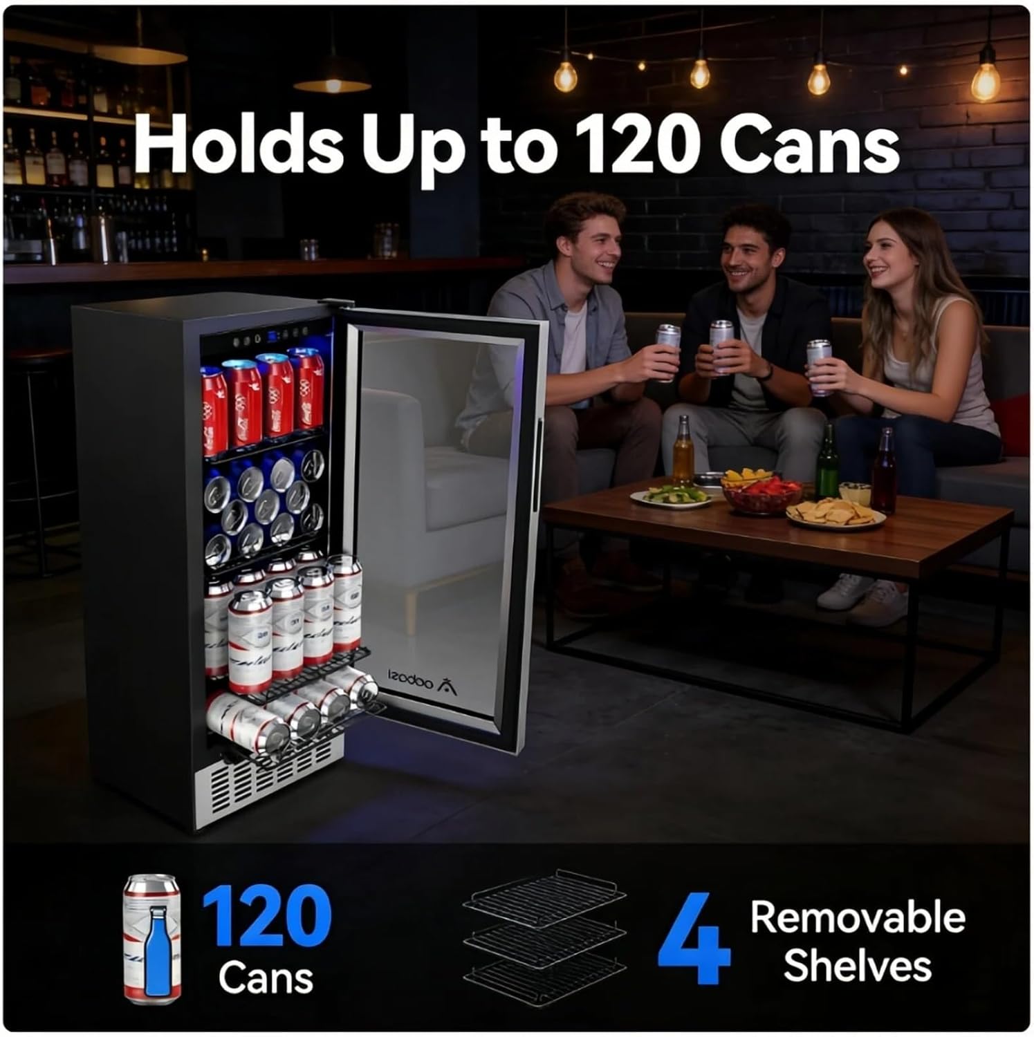 AAOBOSI Beverage Cooler 15 Inch Hold 120 Cans,Under Counter/Freestanding Beverage Refrigerator Glass Door,Built-In Bar Fridge Perfect For Beer,Soda Drink,Home Use/Basement