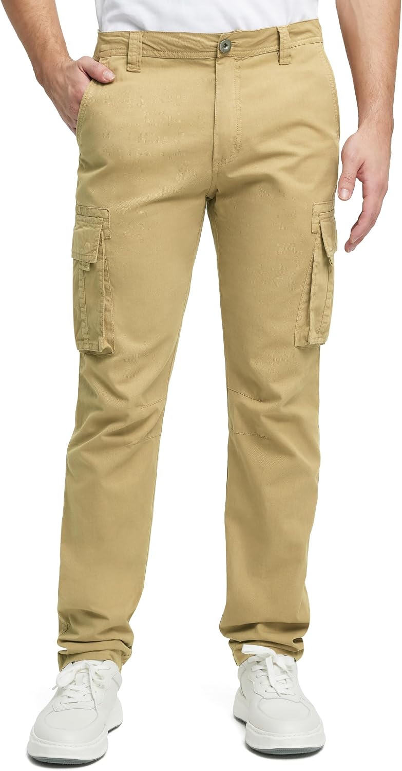 VOPOKER Cargo Pants for Men Cotton Fabric 6 Deep Pockets Straight-Leg Design Work Pants for Men