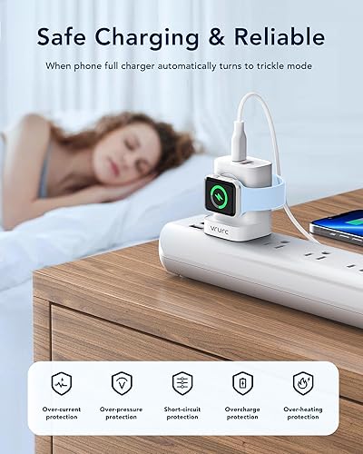 Miniatura 6 de VRURC Cargador para iPhone y Apple Watch, bloque de carga rápida USB C de 20 W, adaptador de viaje compacto 3 en 1 con 2 puertos para iPhone