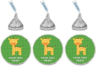 Andaz Press Personalized Chocolate Drop Labels Stickers Single, Baby Shower, Giraffe, 216-Pack, for Kisses Party Favors, Gifts, Decorations, Custom Name, Birthday