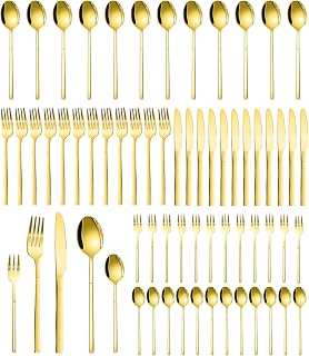 Besteck Set 12 Personen, 60-teiliges Essbesteck Set, Edelstahl Cutlery Set, Monobloc-Messer, Hochglanzpoliert und Spülmaschinenfest, mit Messer Gabel Löffel, für Haus, Party, Restaurant