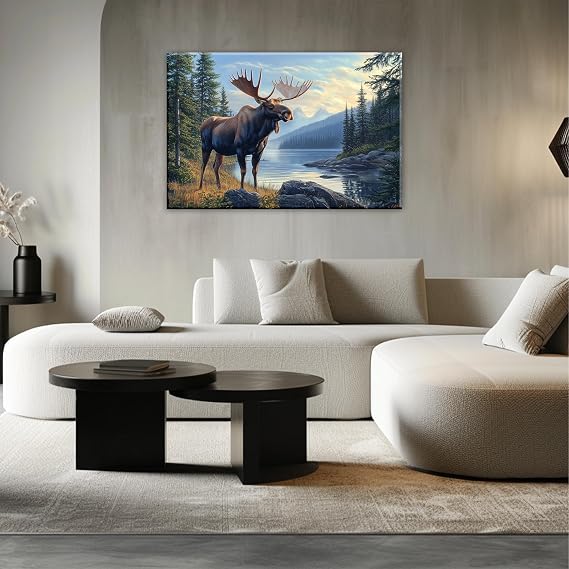 OAAPITI Moose Wall Art Moose In The River Art Print Painting Wilderness Animal Canvas Posters Rustic Farmhouse Poster Artwork For Office Home Bedroom Kitchen Decor(Artwork-3,12x18)