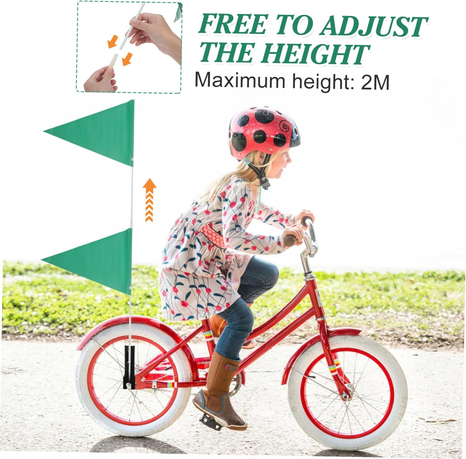 Bike Triangular Flag High Visibility Safety Flag Reflective Bike Flagpole 190cm Sturdy Material Child-friendly