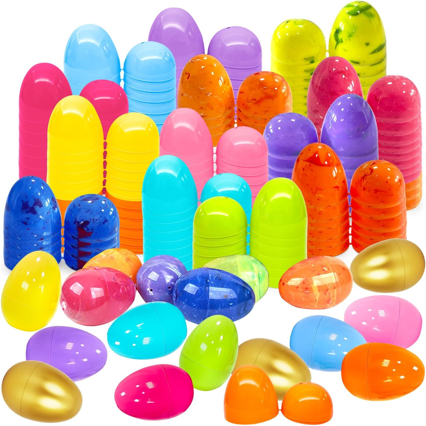 Aviski 62Pcs 2.4" Iridescent Marble Easter Eggs with Golden Eggs for Kids Basket Bag Stuffers Fillers, Easter Hunt Game, Toys Filling Treats and Easter Theme Party Favor