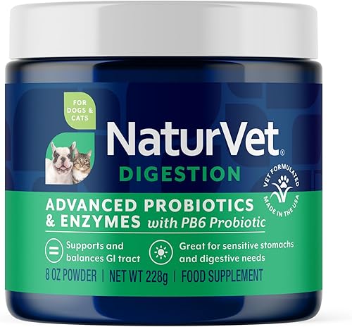 NaturVet Probióticos avanzados y enzimas - Probiótico PB6 Plus Vet Strength | Apoya y equilibra mascotas con estómagos sensibles y problemas