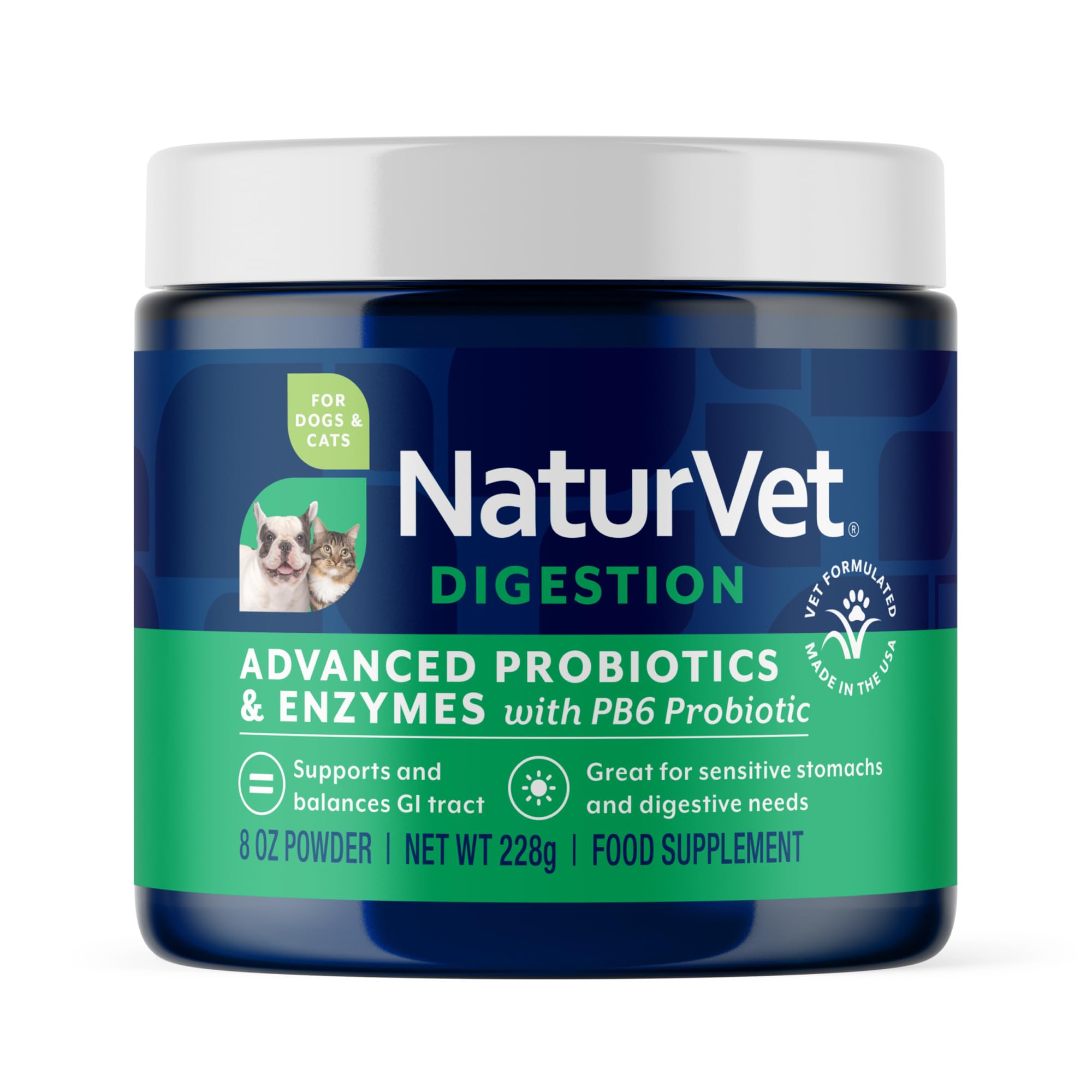 NaturVet – Advanced Probiotics & Enzymes - Plus Vet Strength PB6 Probiotic | Supports and Balances Pets with Sensitive Stomachs & Digestive Issues |