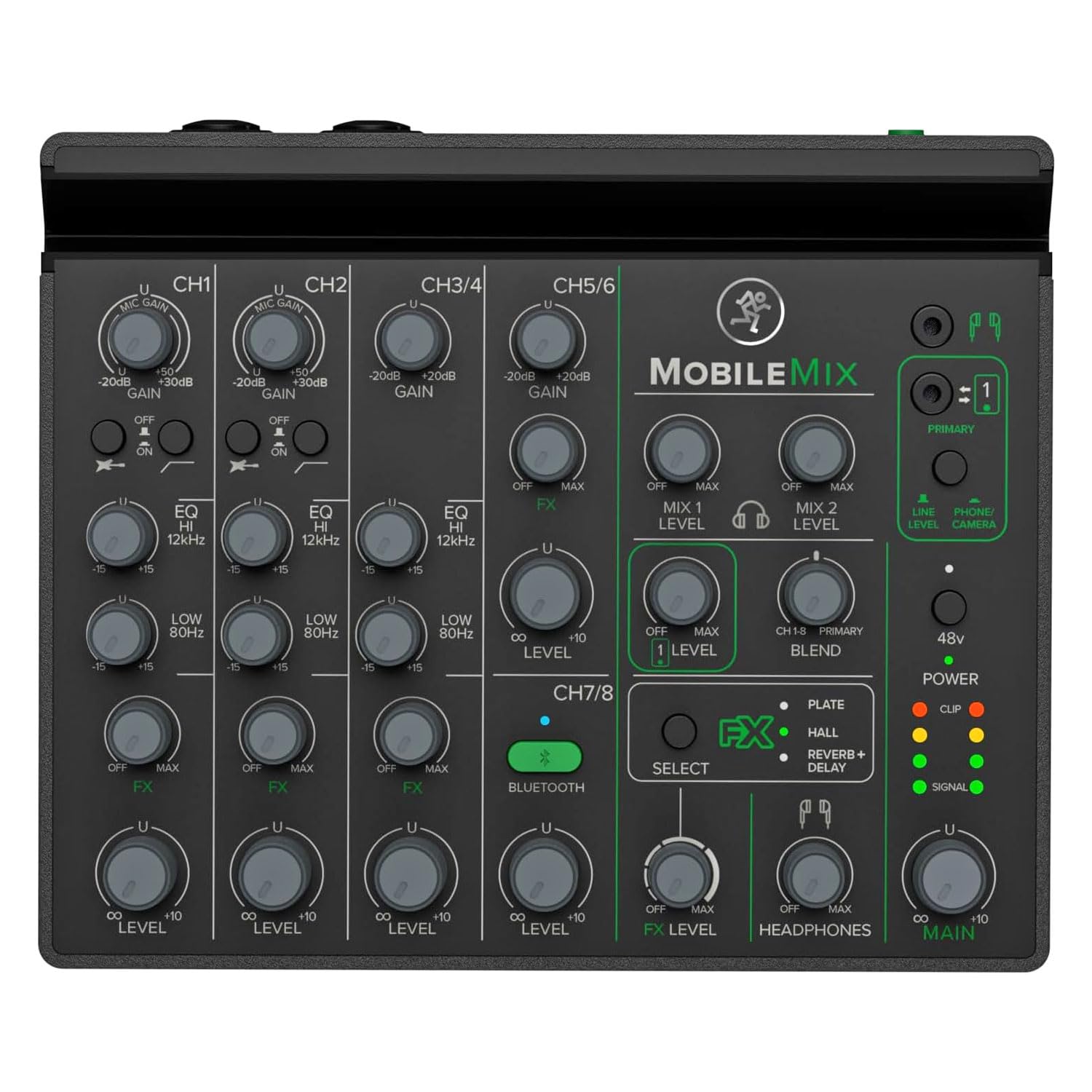 Mackie MobileMix - Mixeur 8 canaux alimentable par USB pour production audiovisuelle, sonorisation et streaming d'instruments, de microphones et de Bluetooth®