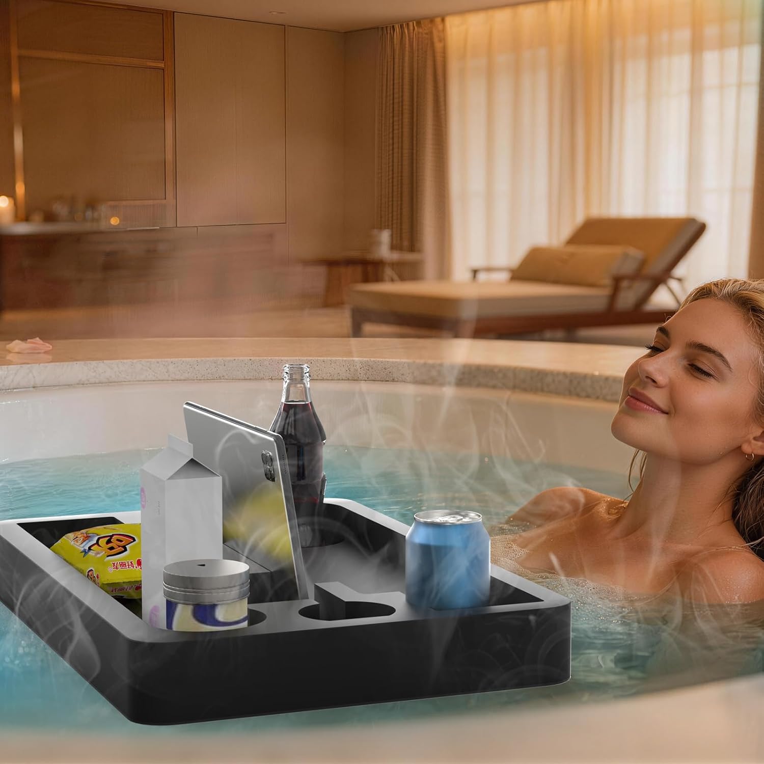 Floating Drink Holder for Pool & Tub, Non-Inflatable Serving Food Tray for Beach & Spa, Drink Floaties, Clever Swiming Accessory, Versatile Mini Table, Refreshment Bar for Party