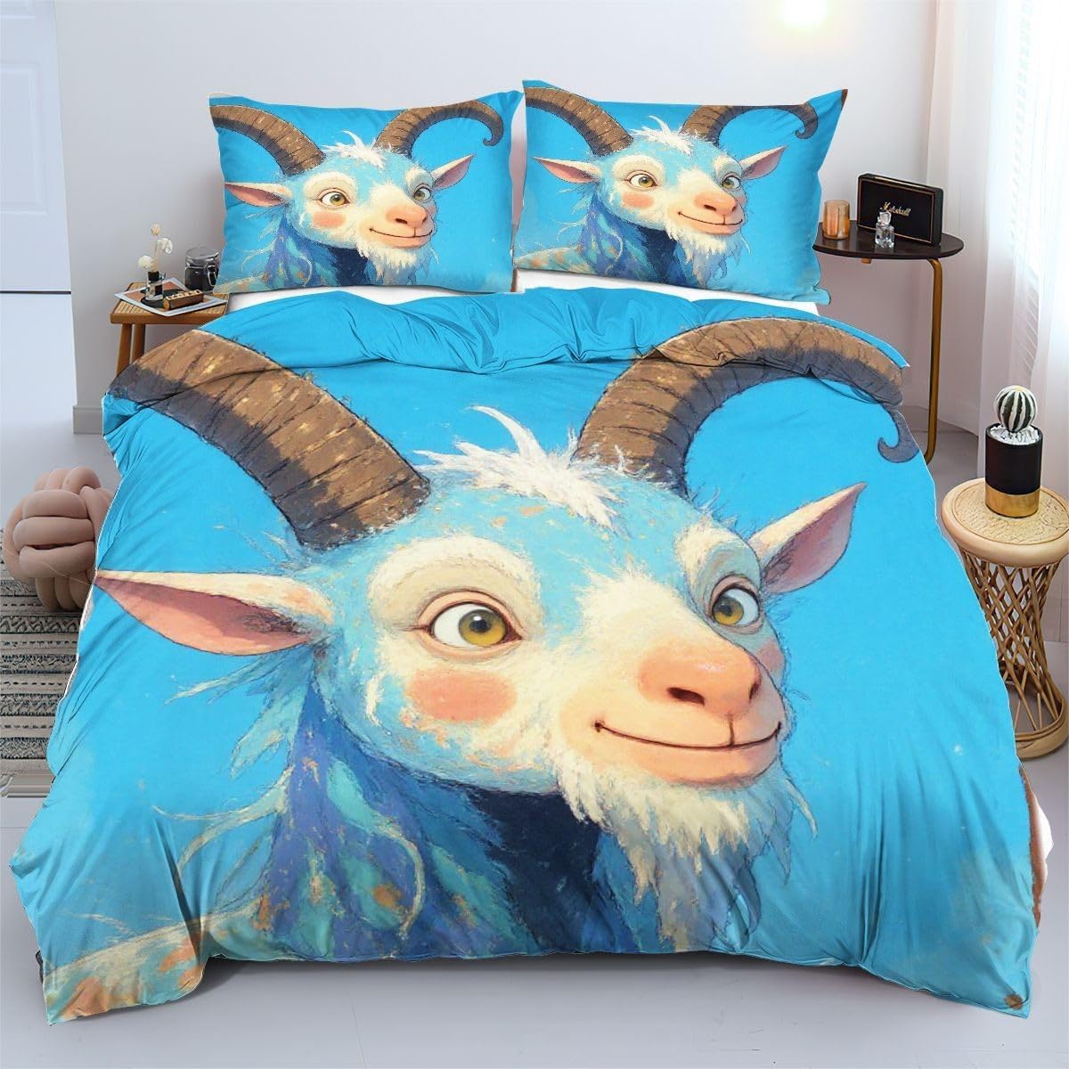 Set di Copripiumino Matrimoniale 240x260 cm Capra Blu A5790
