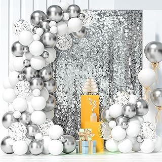AIBIIN 7x7ft Silver Sequin Backdrop Curtain Shimmer Wall Backdrop Glitter Silver Sequins Disco Birthday Baby Shower Wedding Anniversary Engagement Party Decorations