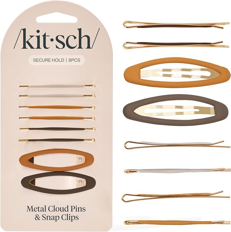 Kitsch Gold Metal Bobby Pins & Snap Clips For Hair -Sedona, 8pcs | Securely Pins and Clips Bangs, Pinned-Back Hairstyle – Stylish Hair Accessories For Women – Ideal For Events, Daily Wear
