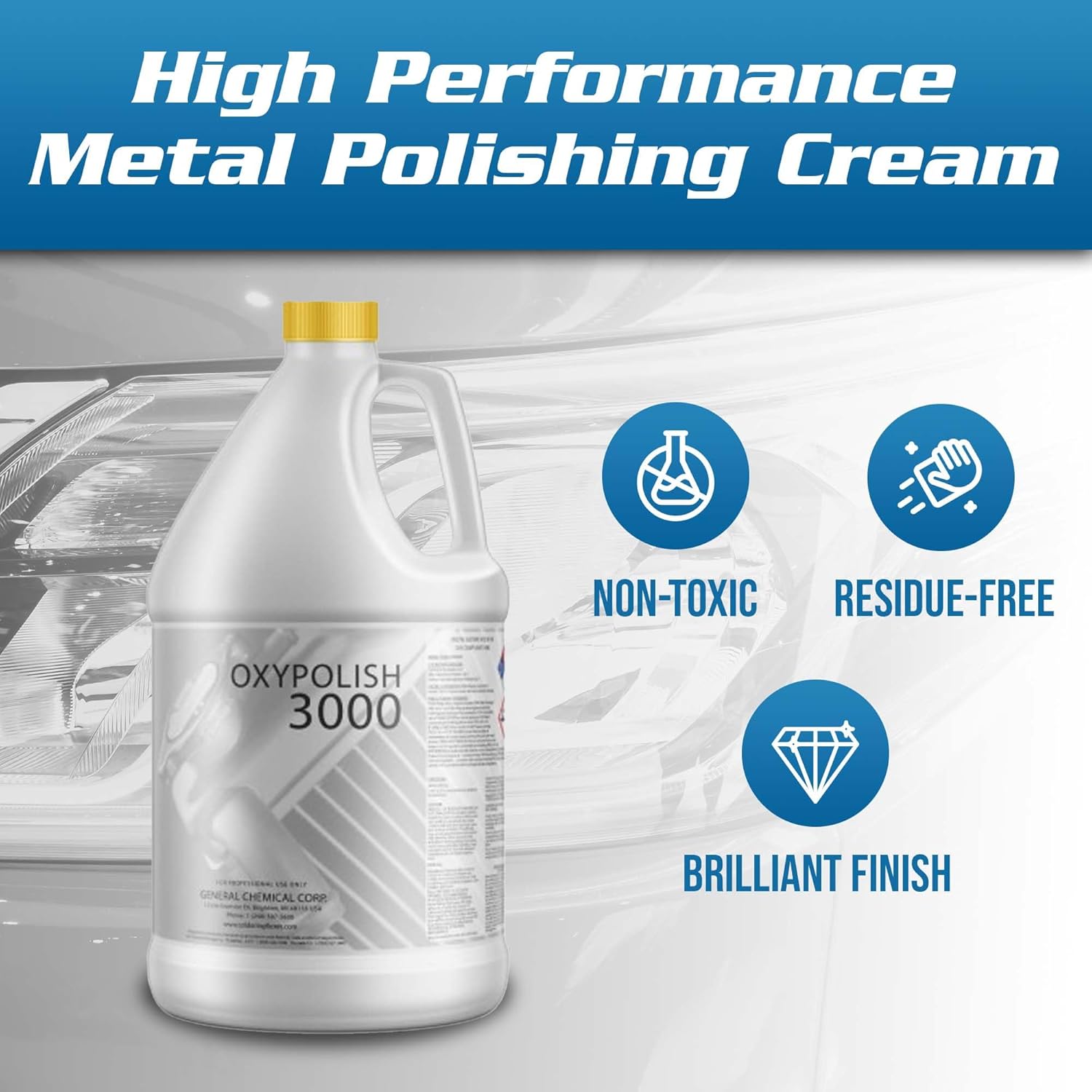OxyPolish 3000 - Metal Stain and Oxidation Remover, for Stainless Steel, Aluminum, Chrome, Removes Water Stains, Oxidation, Corrosion with Minimal Effort, Heavy-Duty Cleaner and Restorer - 1 Gallon